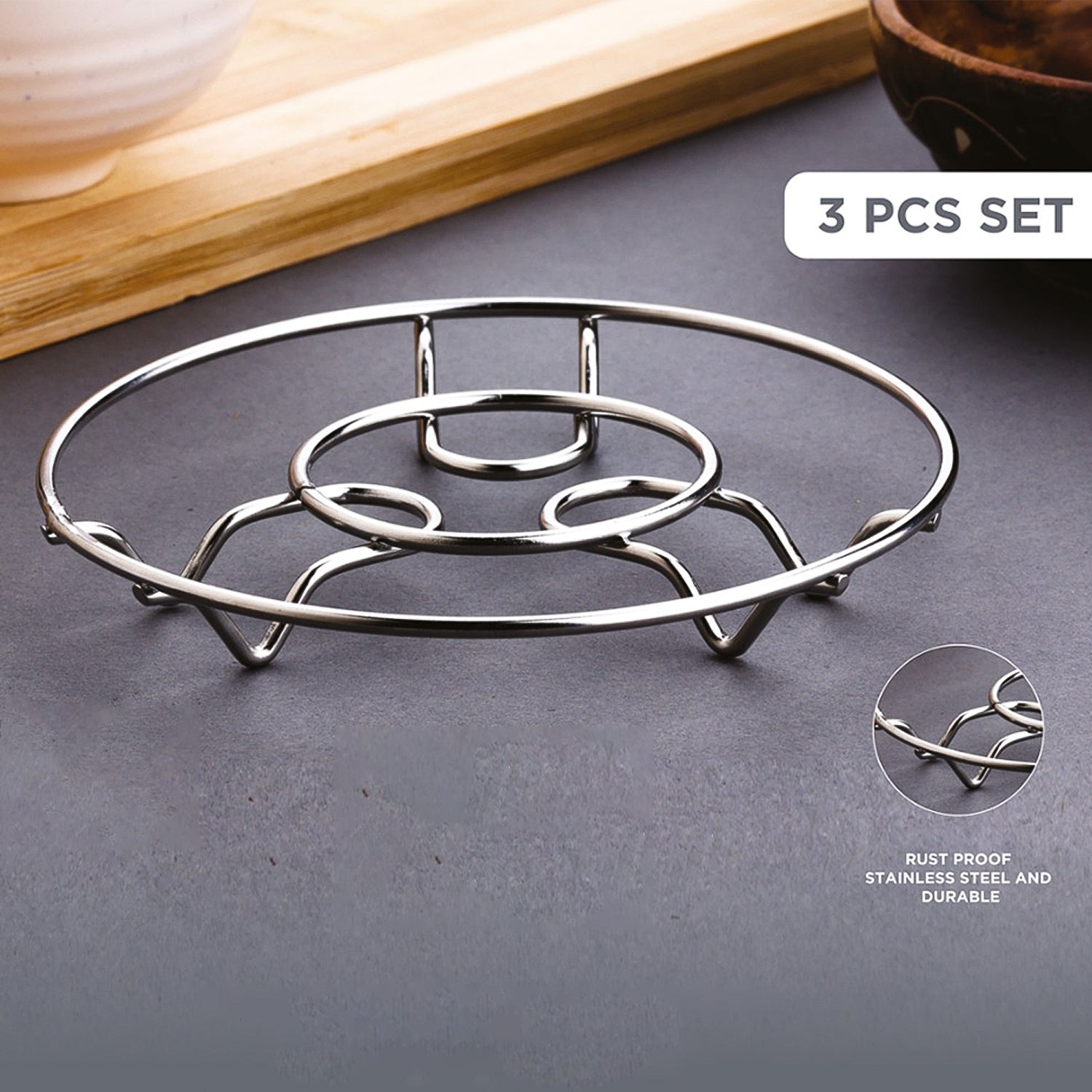 Apex Stainless Steel Wire Hotmate Trivet Stand Set of 3 Apex Stainless Steel Wire Hotmate Trivet Stand Set of 3